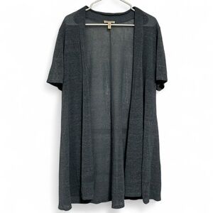 Eileen Fisher Blue Open Front Short Sleeve Linen Blend Cardigan XL